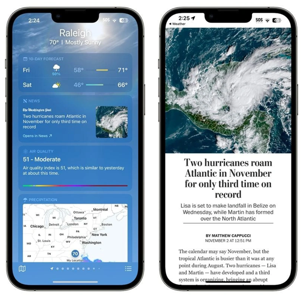 涪城苹果14维修分享iPhone 14手机如何看天气时顺带看新闻 